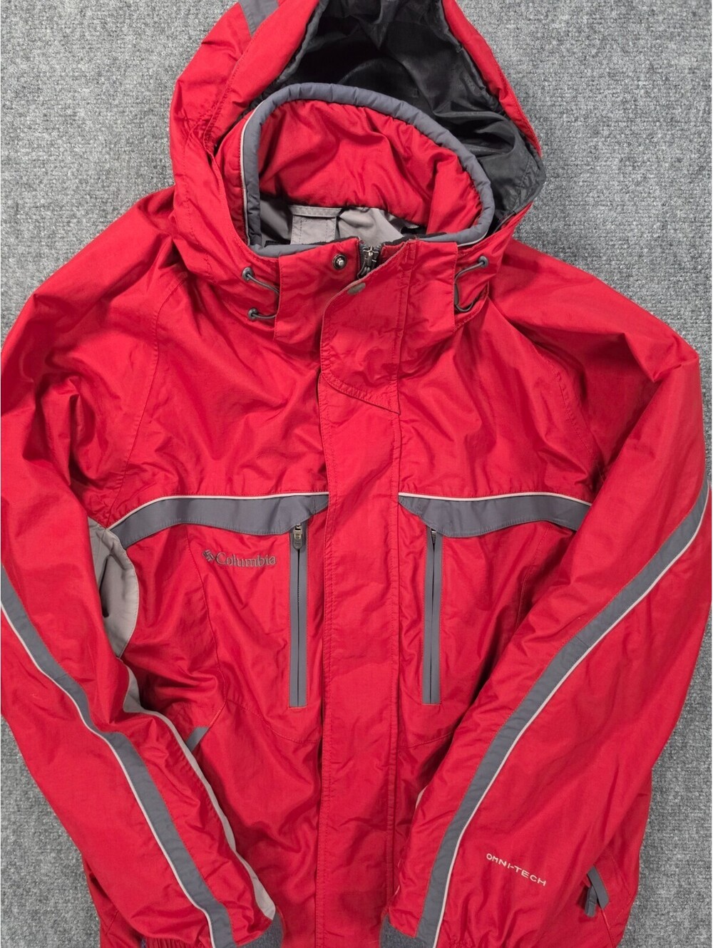 Columbia Interchange Omni-Tech Jacket Mens Large Red Gray Hooded Waterproof
